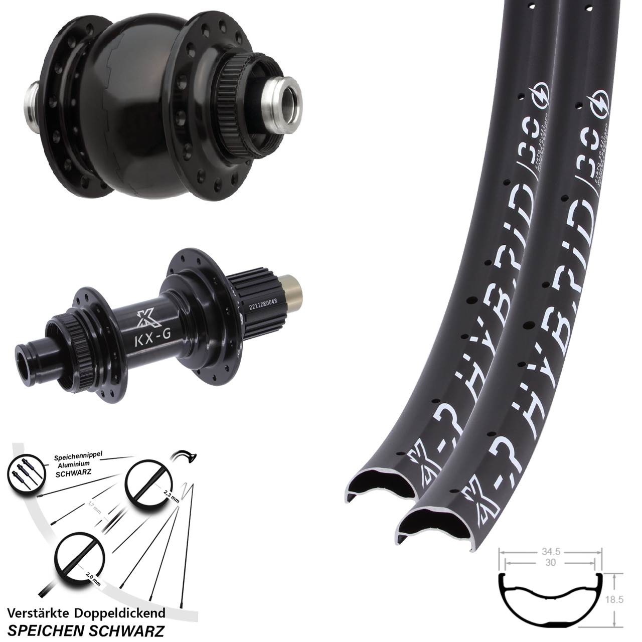 Laufradsatz Centerlock 29 Zoll KX-GR Hybrid 30 SON 28 Shimano Micro Spline 12x100/142