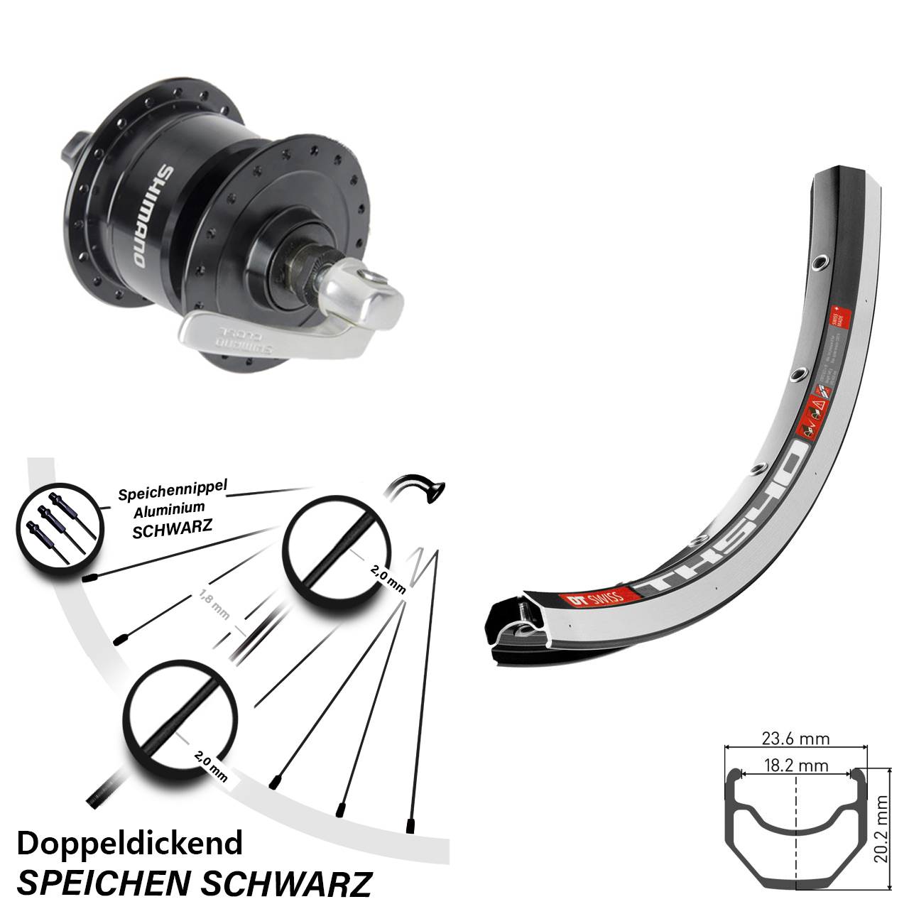 DT Swiss TK540 Shimano DH3N72 28 Zoll Vorderrad mit Nabendynamo für Schnellspanner