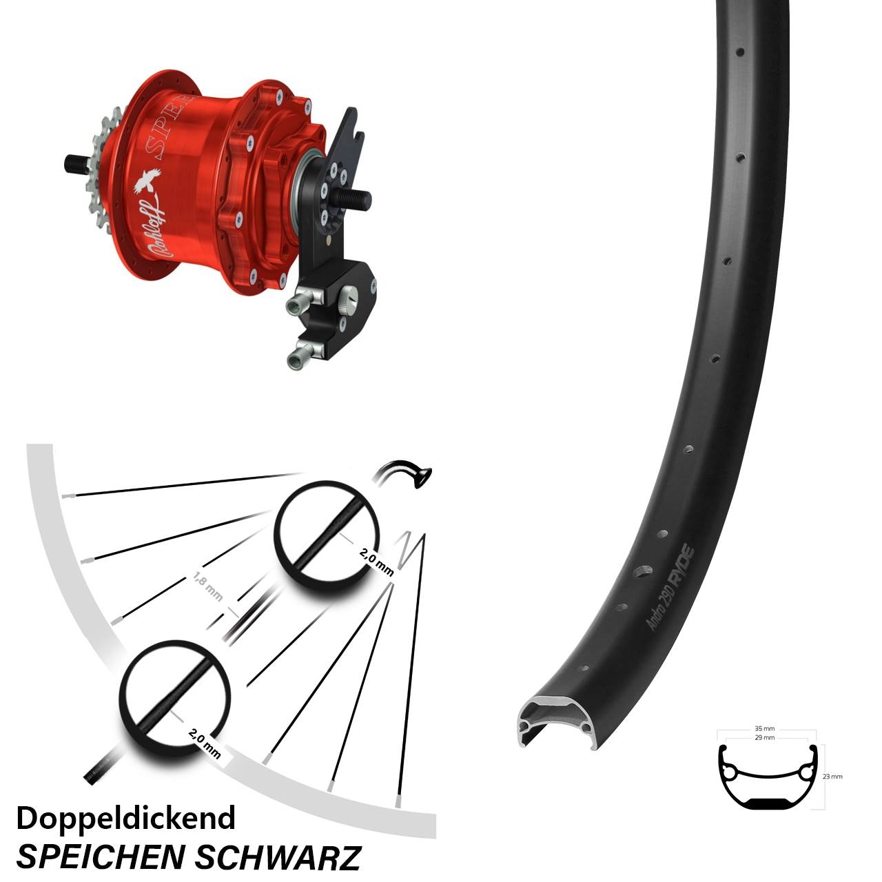 26 Zoll Hinterrad Rohloff Speedhub 500/14 TS DB OEM2 Tandem rot Ryde Andra 29