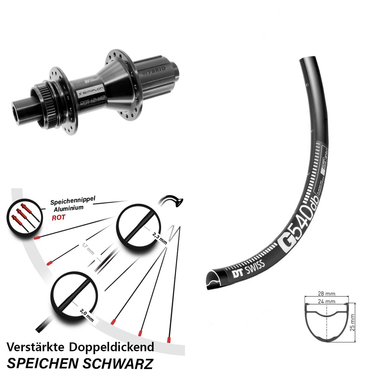 Disc Hinterrad 28 Zoll DT Swiss G540-370 Hybrid 8-11 fach HG 12x142