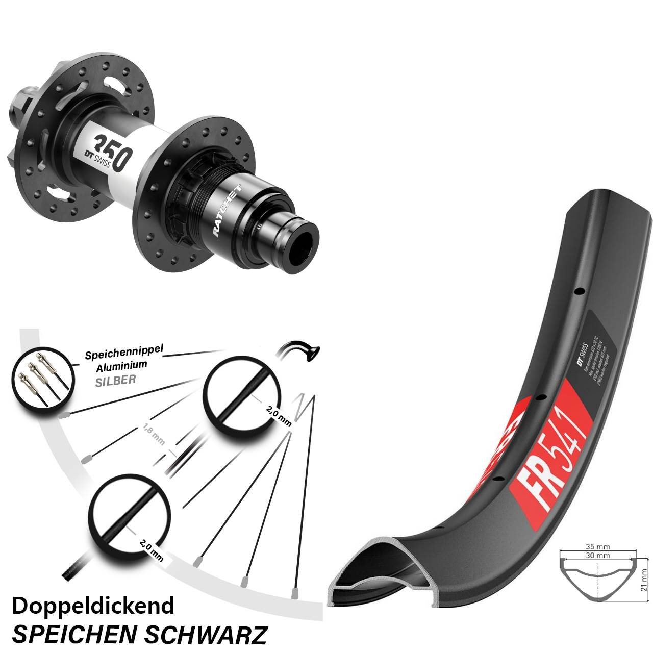DT Swiss 350 Boost 6-Loch Sram XD FR 541 Hinterrad 12x148 mm 27,5 Zoll
