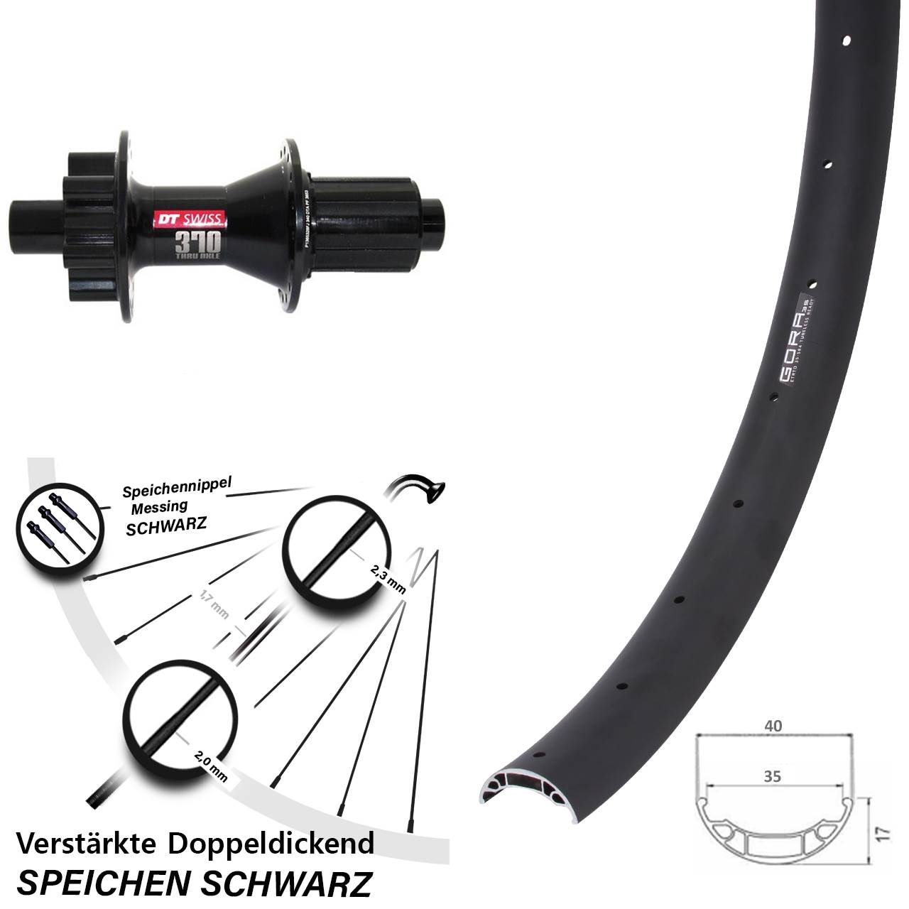 27,5 Zoll Gora 35 DT Swiss 370 Hybrid Disc Laufrad 12x142 8-11 fach