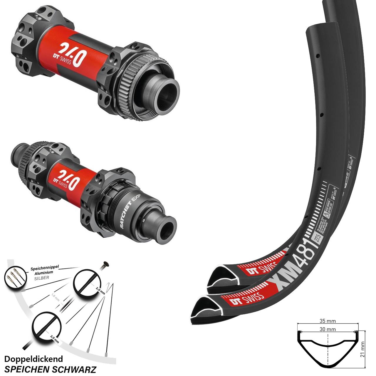 DT Swiss Laufradsatz XM 481 240 EXP Centerlock Steckachse Straightpull Sram XD 27,5 Zoll