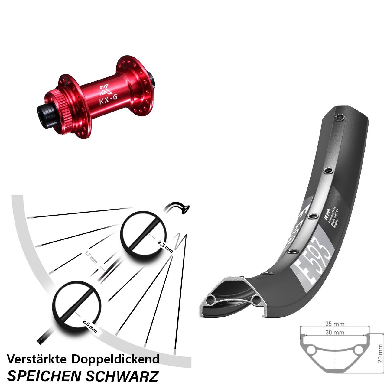 650B DT Swiss E593 KX-G rot Disc Laufrad 15x100