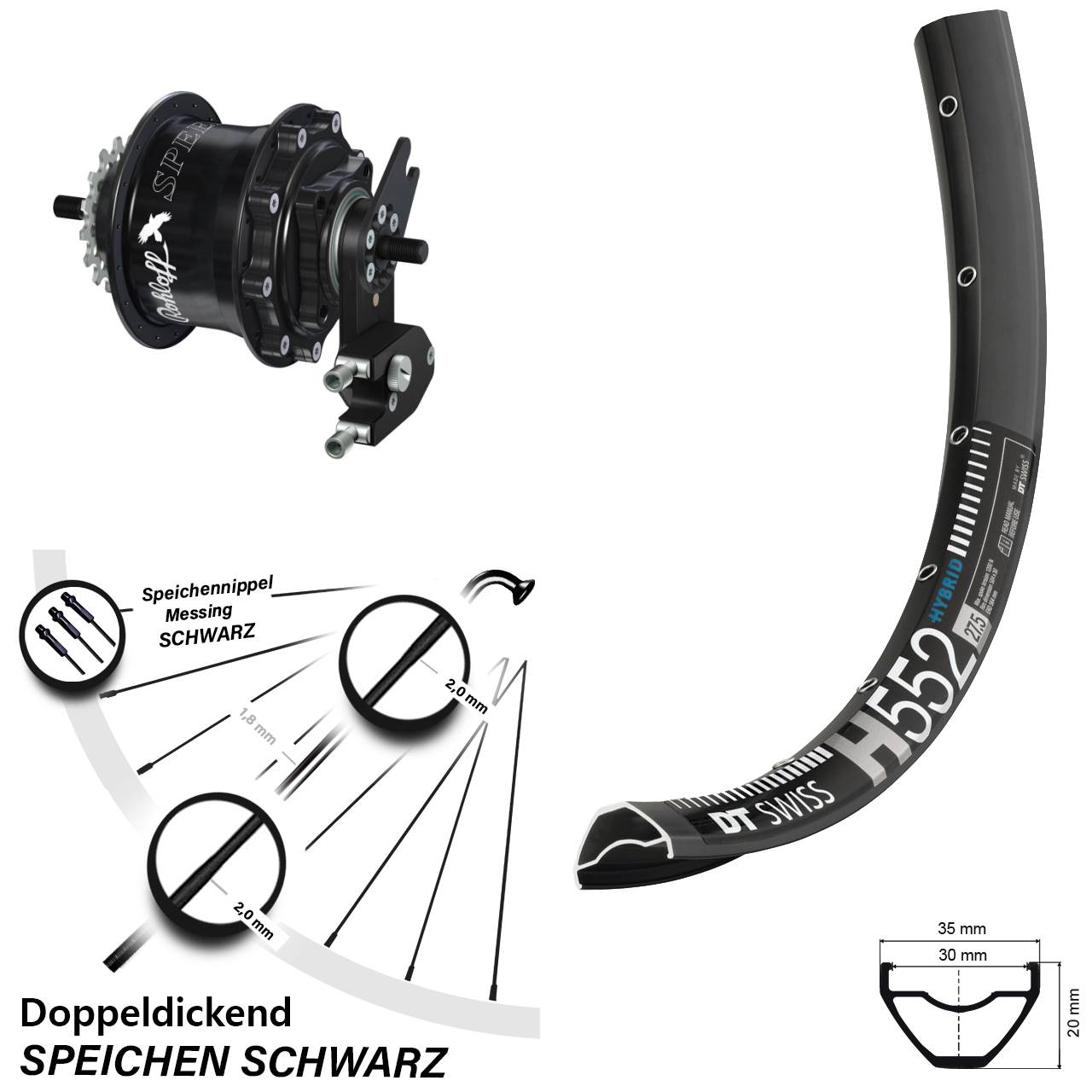 DT Swiss H 552 Rohloff Speedhub TS DB OEM2 Tandem 27,5 Zoll Disc Hinterrrad