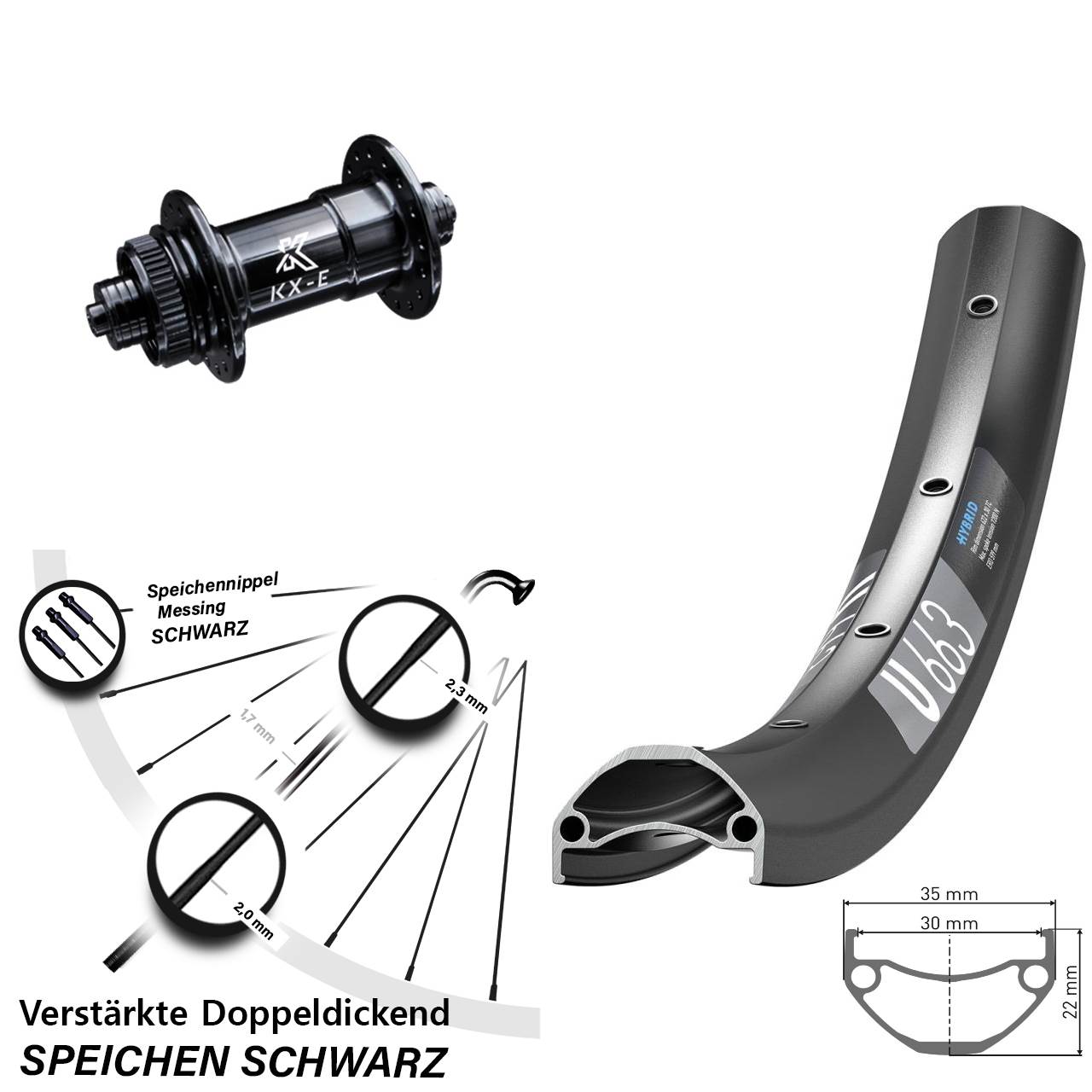 27,5 Zoll DT Swiss U663 KX-E 4-fach gelagert Centerlock Vorderrad QR