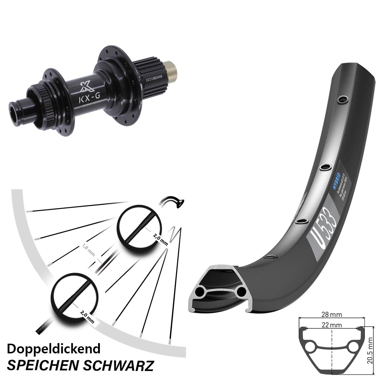 DT Swiss U 533 27,5 Zoll Hinterrad KX-G Micro Spline 12x142