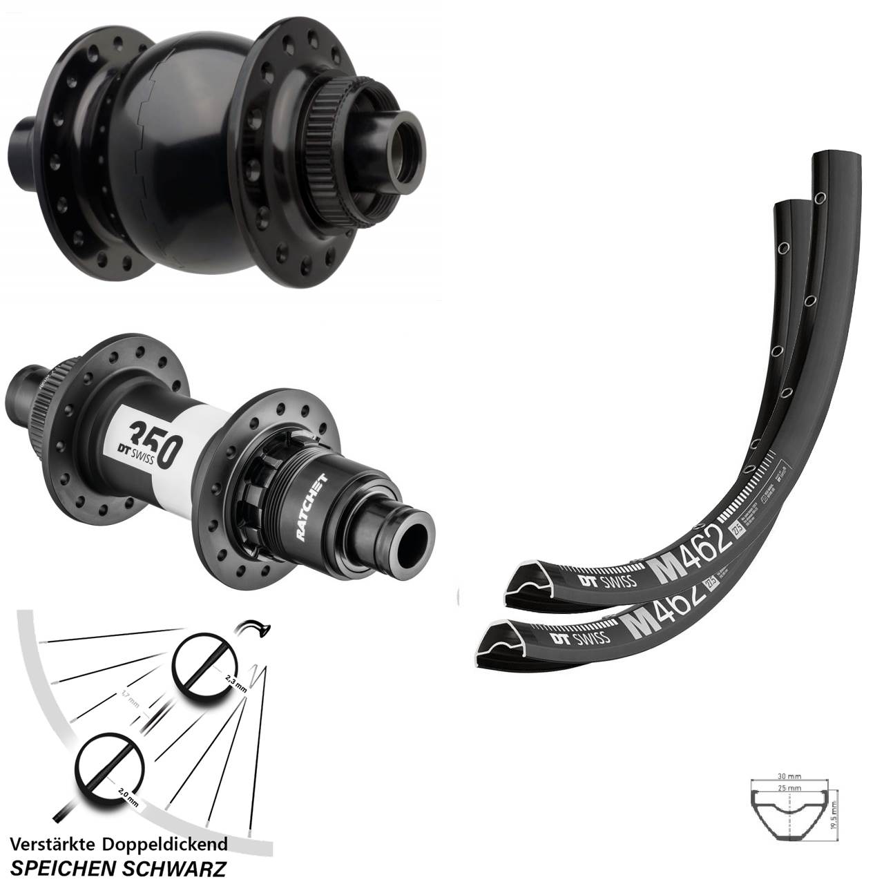 29 Zoll Laufradsatz 15x110 12x148 DT Swiss M462-350 SON 28 XD 11-12 fach