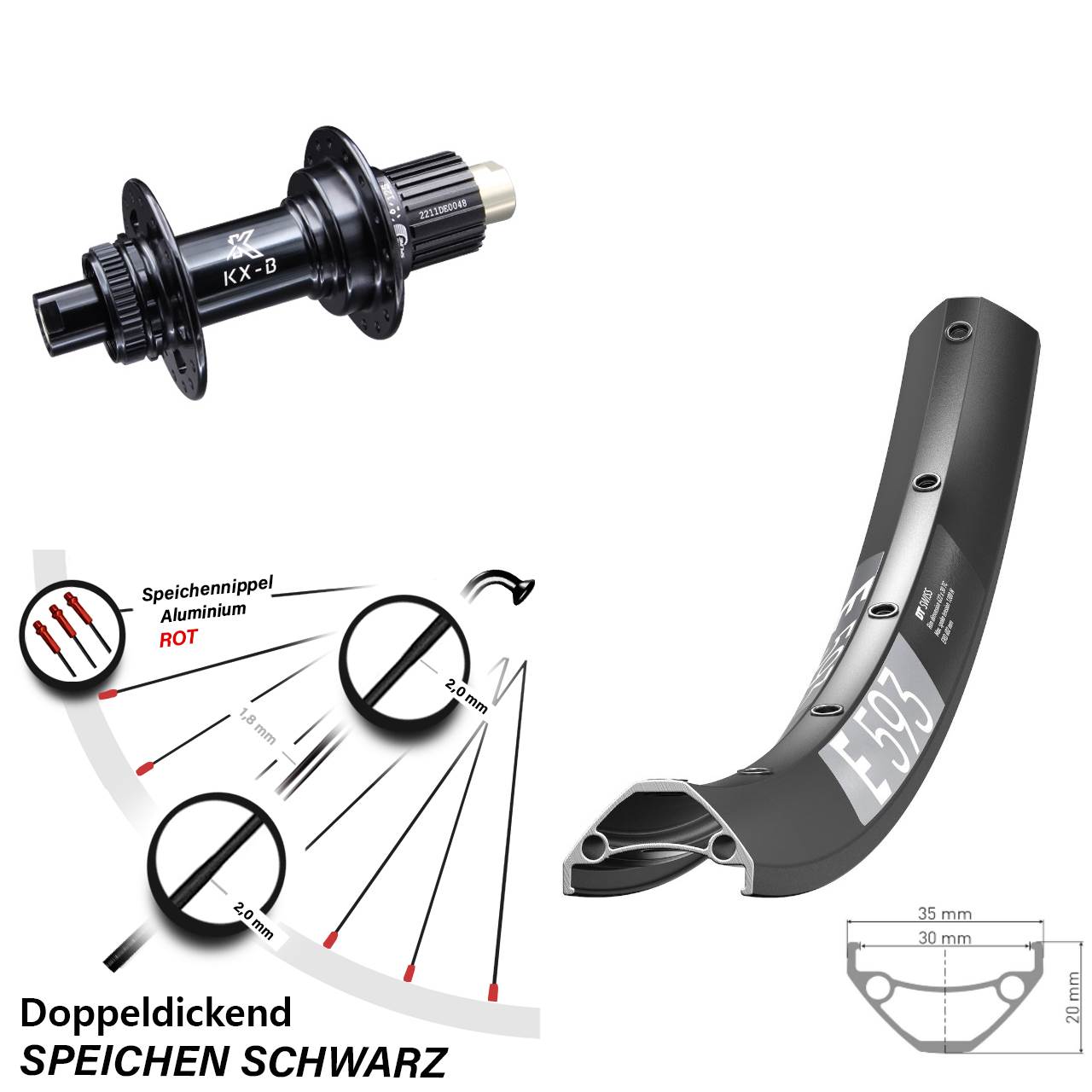 DT Swiss E 593 KX-B 29 Zoll Disc Laufrad 12x148 Shimano Micro Spline