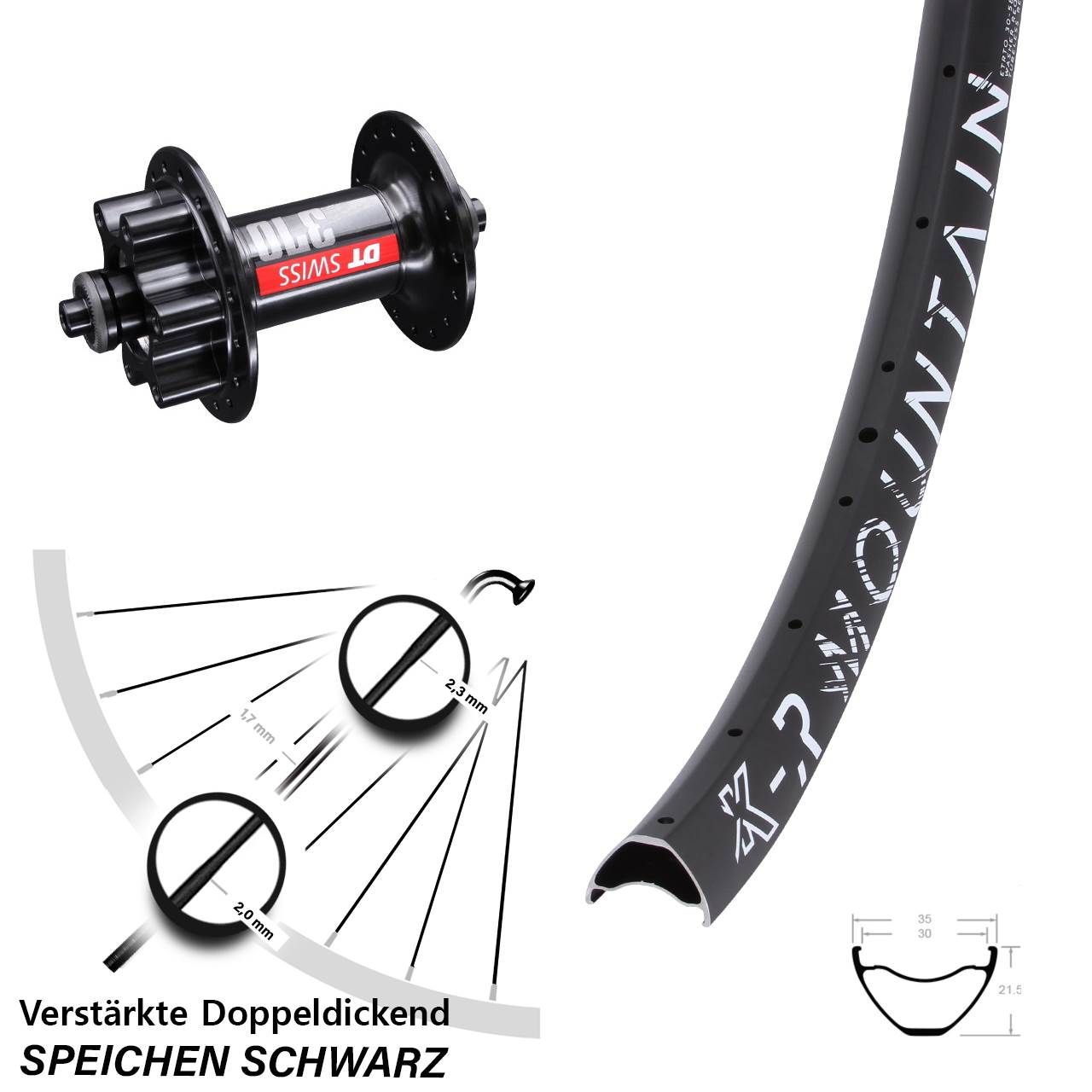 6-Loch Vorderrad für Schnellspanner 27,5 Zoll KX-R Mountain DT Swiss 370