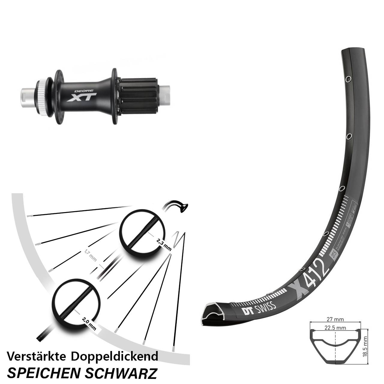 29 Zoll Laufrad 12x142 DT Swiss X 412 Shimano XT FH-M788 8-11 fach HG