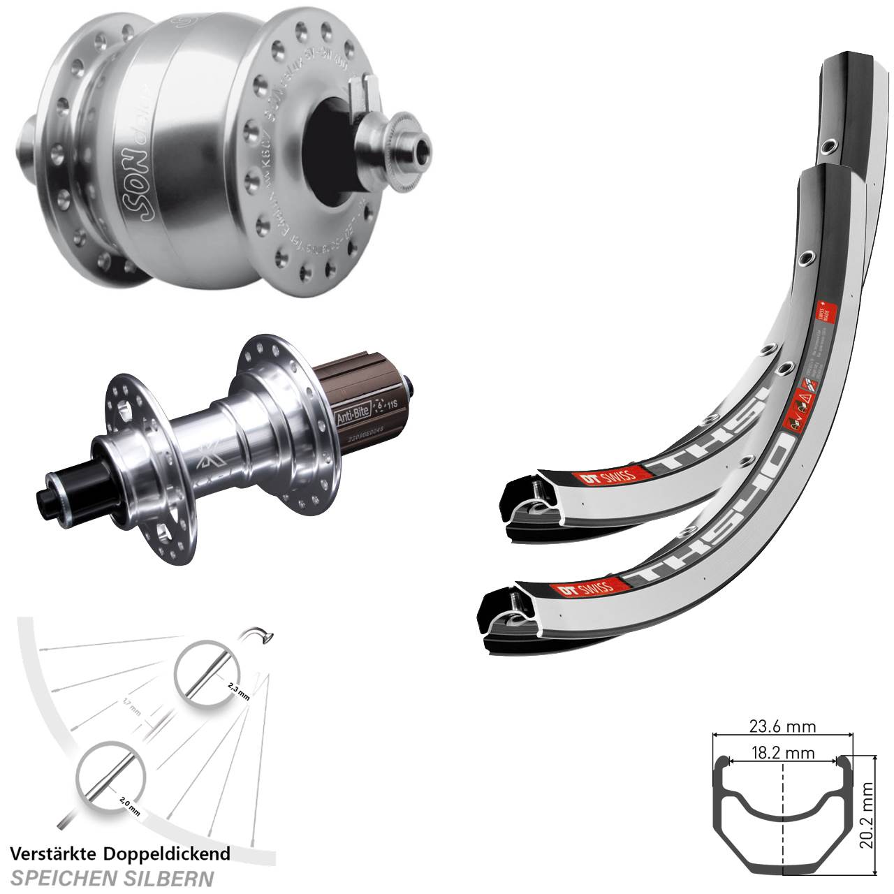 Laufradsatz 28 Zoll DT Swiss TK 540 KX-T SONdelux 8-12 fach für Schnellspanner