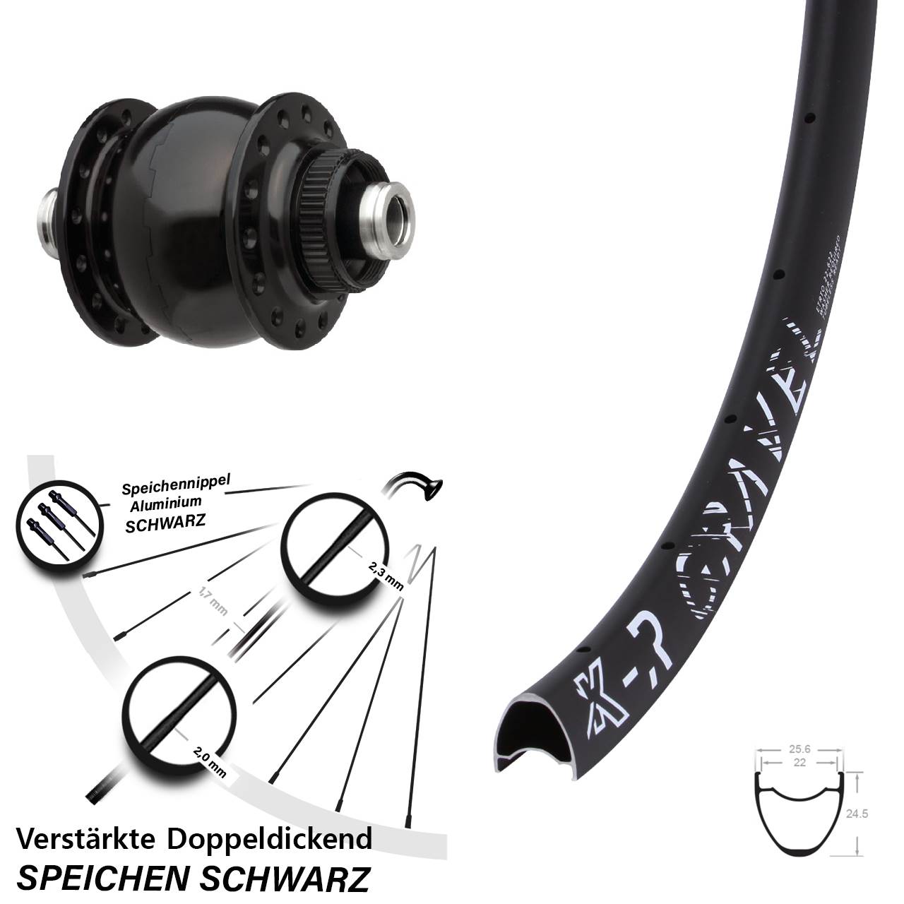 Nabendynamo-Vorderrad Centerlock 28 Zoll KX-R Gravel SON delux 12x100