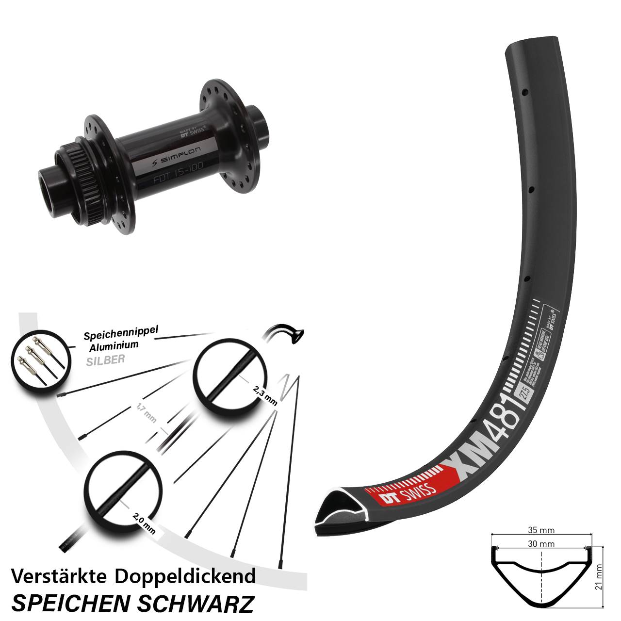 27,5 Zoll DT Swiss XM481-370 Vorderrad Centerlock 12x100