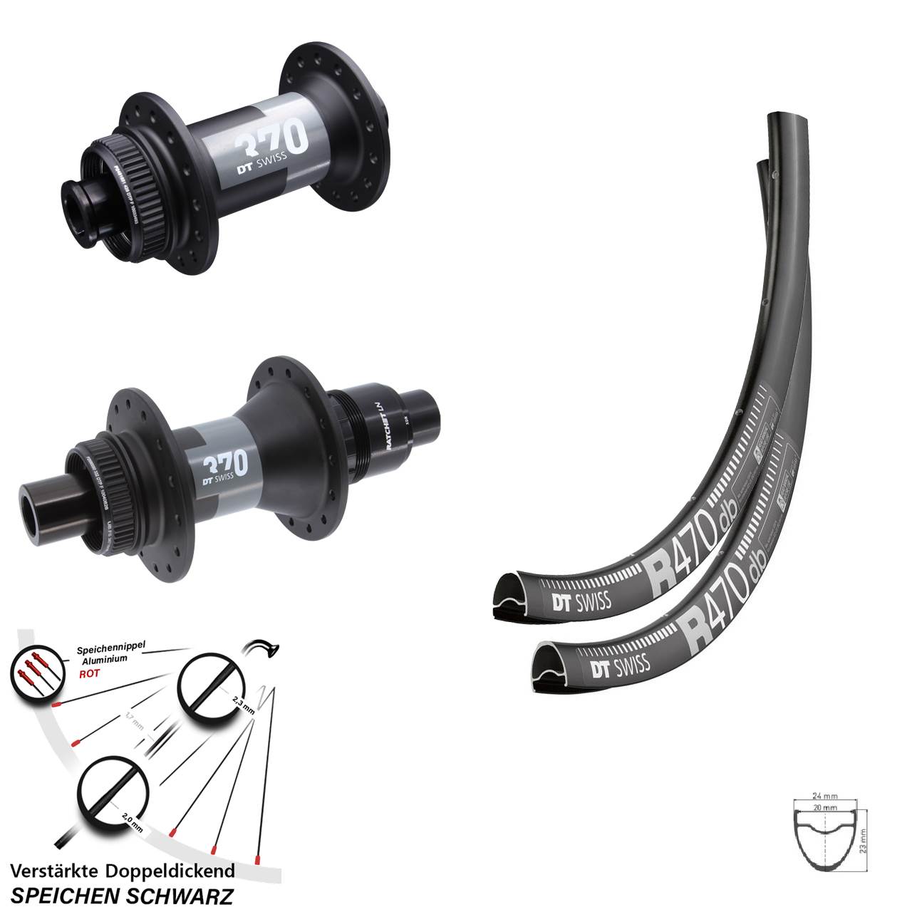 Laufradsatz Centerlock 12x100/142 28 Zoll DT Swiss R470-370 Road XDR