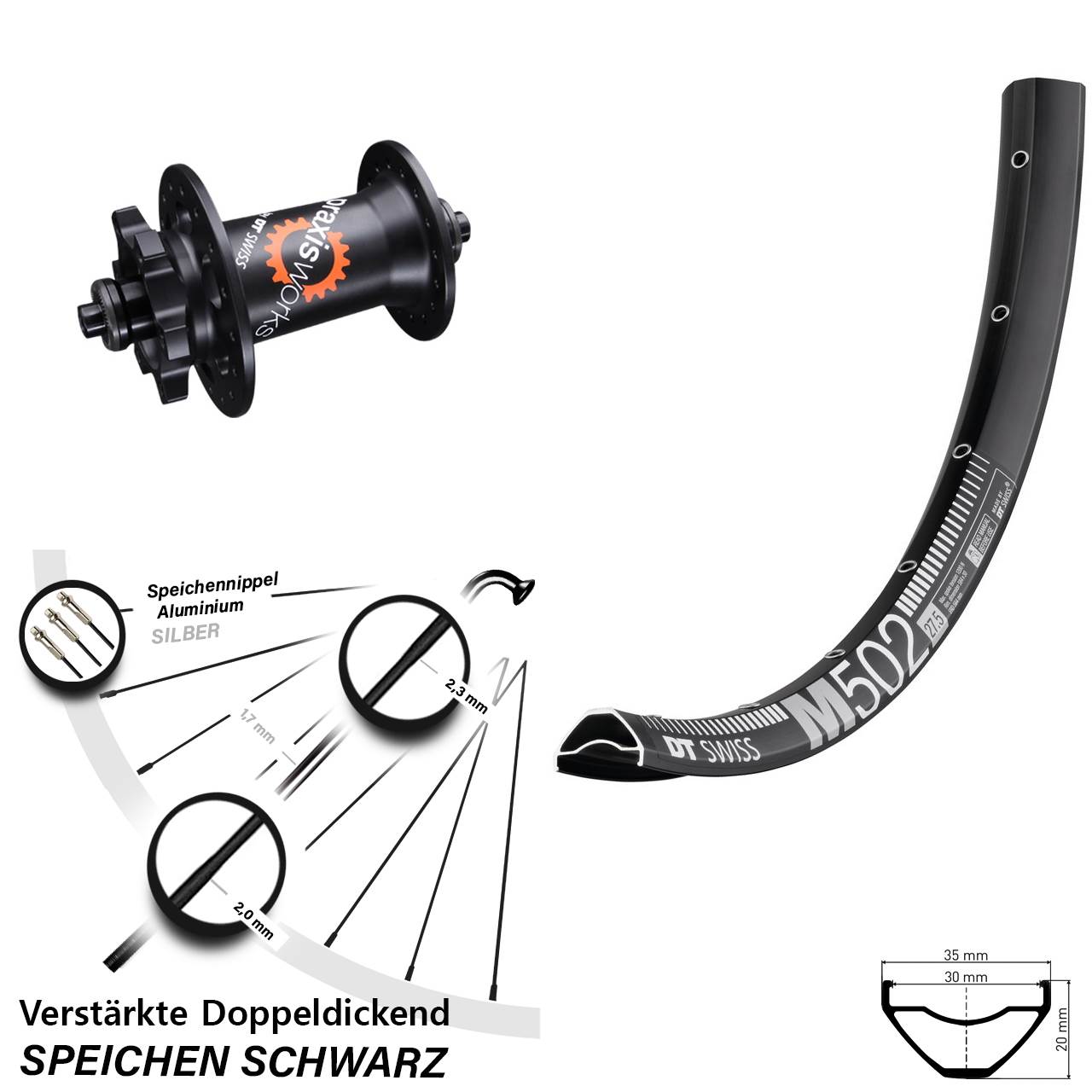 Vorderrad 6-Loch 29 Zoll DT Swiss M502-350 QR für Schnellspanner