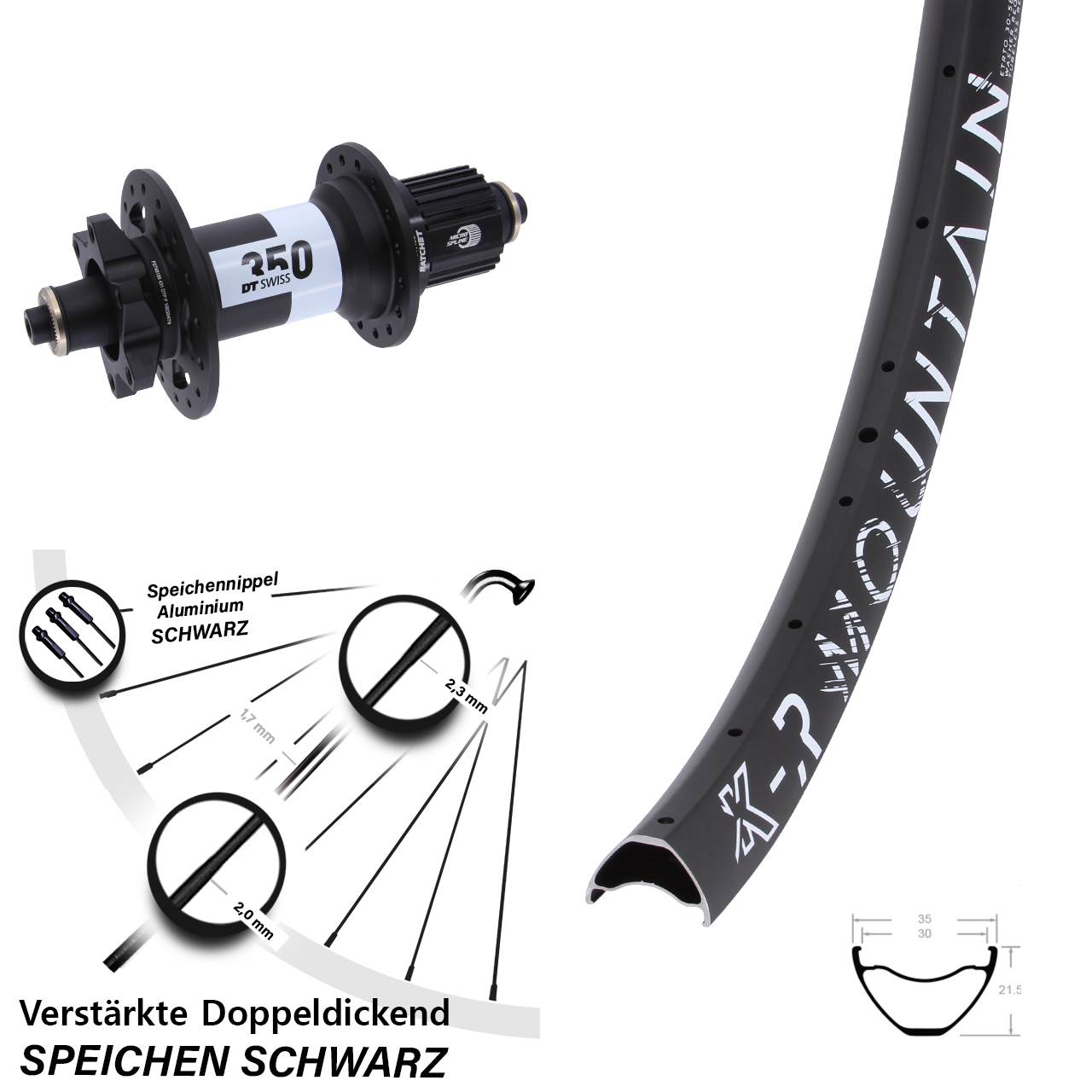 KX-R Mountain DT Swiss 350 29 Zoll 6-Loch Hinterrad für Schnellsp. Micro Spline