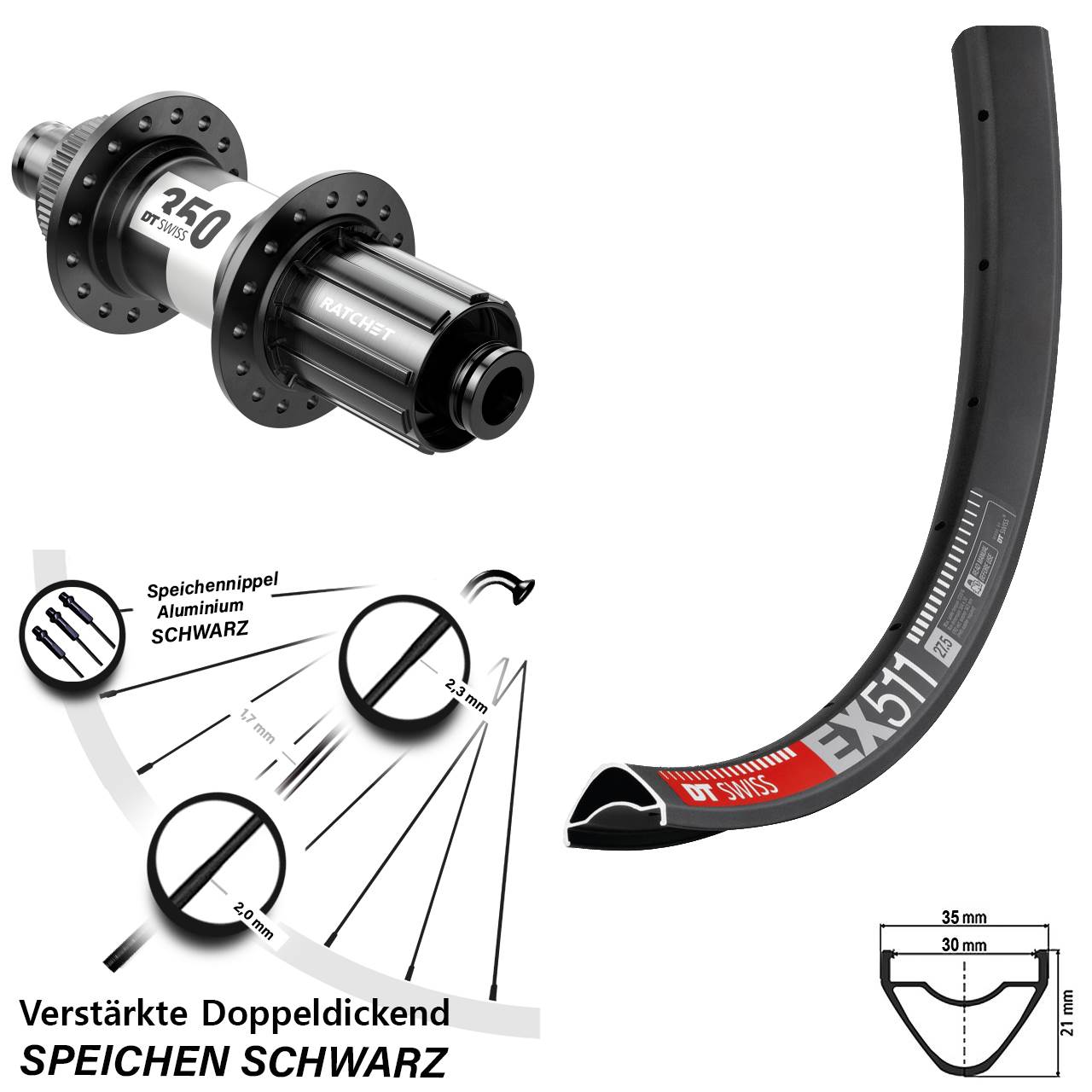 Centerlock Hinterrad 12x142 27,5 Zoll DT Swiss EX 511-350 11-12 fach