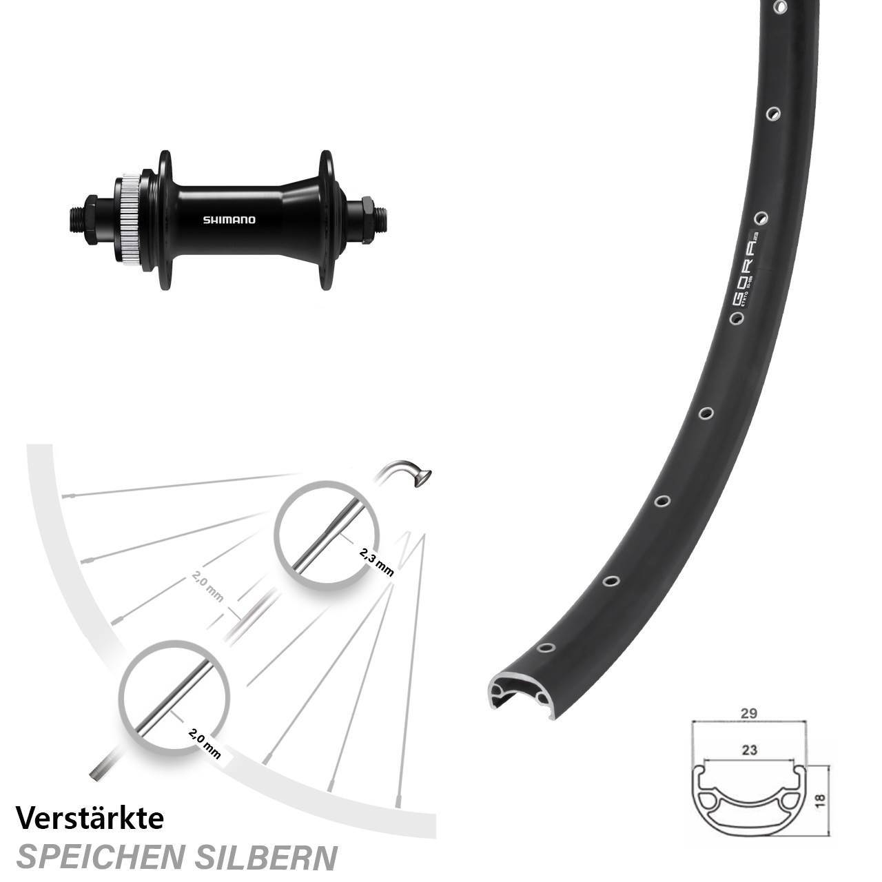 Gora 23 Shimano HB-QC400 26 Zoll Centerlock Vorderrad QR