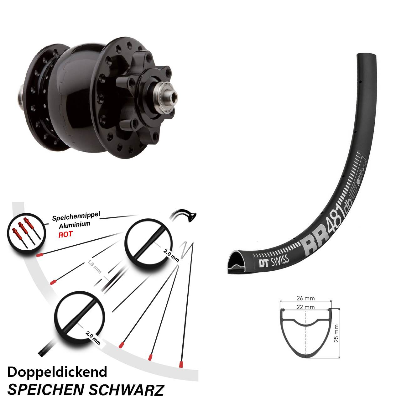 Vorderrad 28 Zoll DT Swiss RR 481 DB SON Dynamo für Schnellspanner