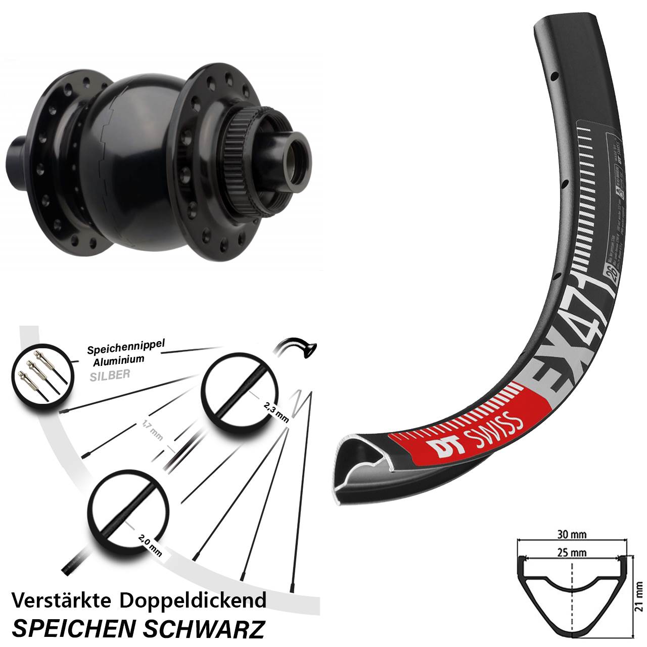 SON 28 DT Swiss EX 471 27,5 Zoll Nabendynamo-Vorderrad Centerlock 15x110 Boost