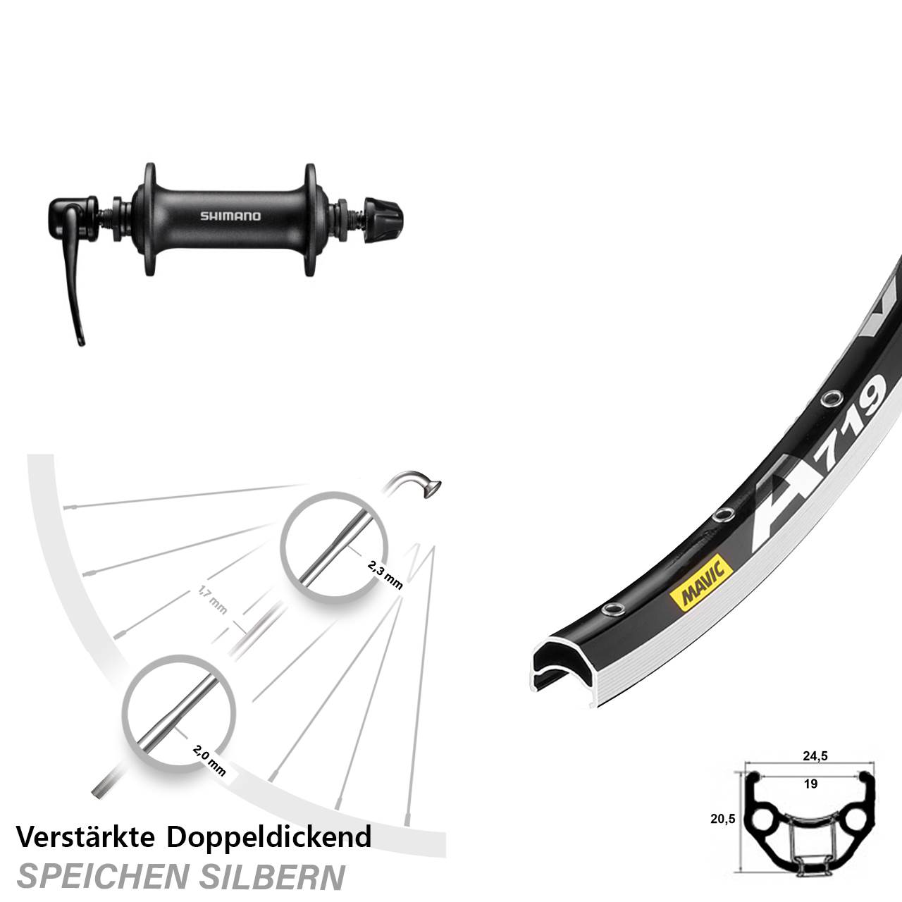 Vorderrad 28 Zoll Mavic A 719 Shimano T3000 QR