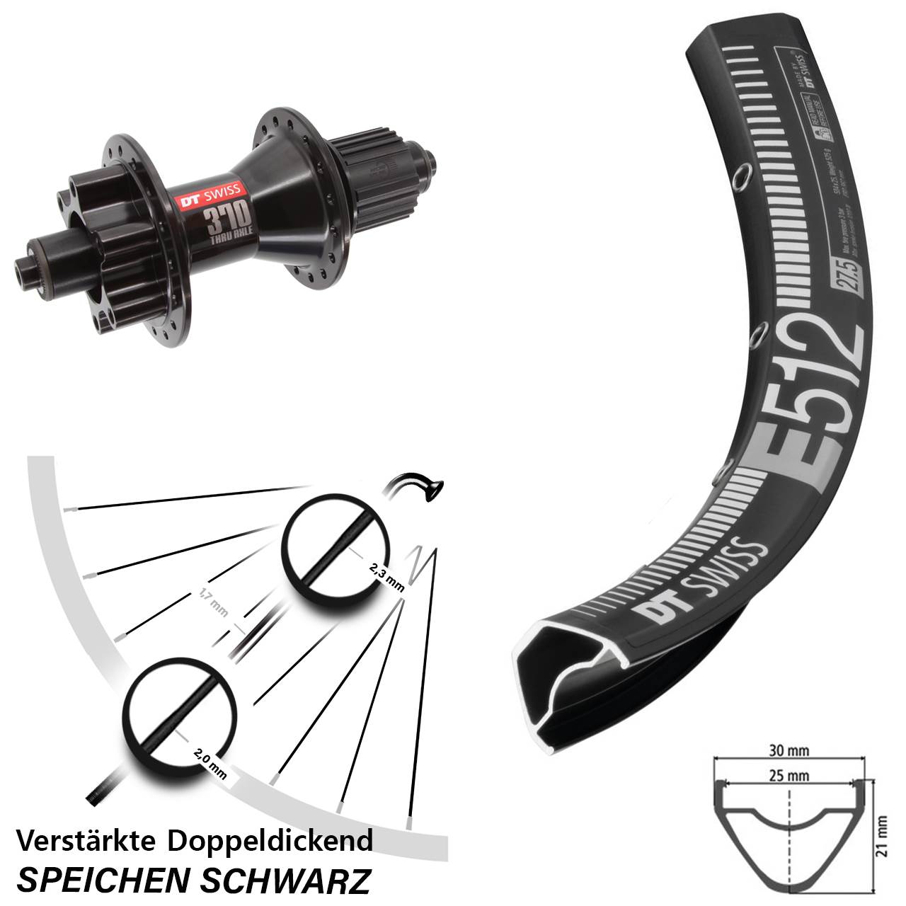 Disc Laufrad QR 29 Zoll DT Swiss E 512 DT Swiss 370 Hybrid Shimano Micro Spline