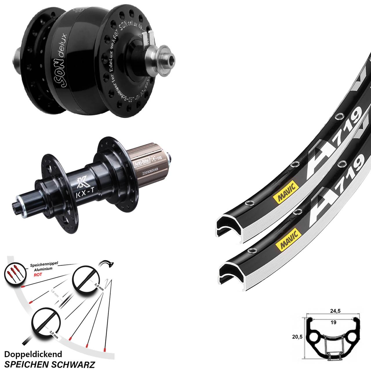 28 Zoll Laufradsatz Mavic A 719 KX-T SON delux QR 8-11 fach HG