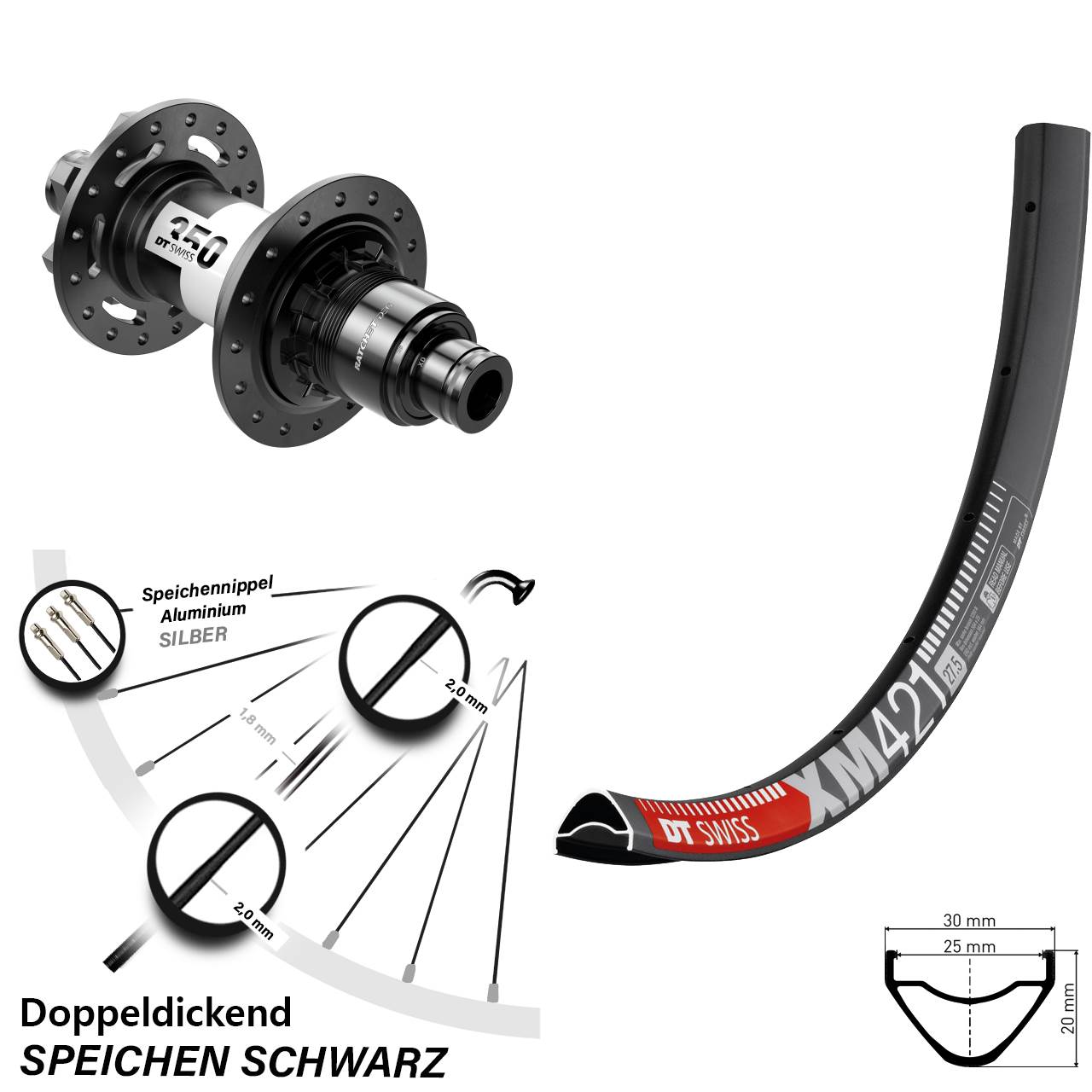 650B DT Swiss XM421-350 DEG72 Disc Laufrad 12x148 XD 11-12 fach