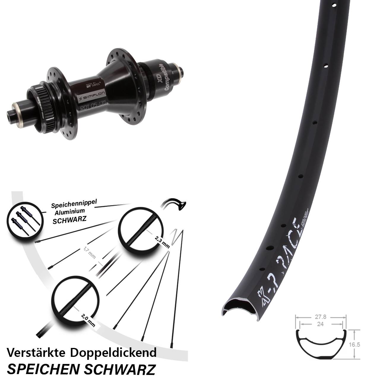 Centerlock Hinterrad 28-29 Zoll KX-R Race DT Swiss 370 XD 11-12 fach QR