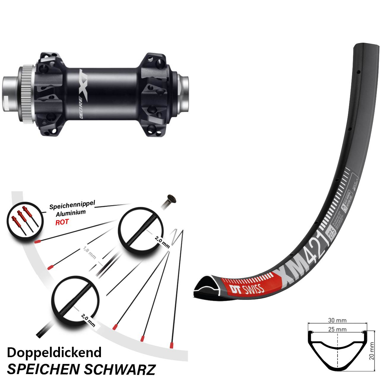 29 Zoll Vorderrad DT Swiss XM 421 Shimano Deore XT HB-M8110 Boost Straightpull
