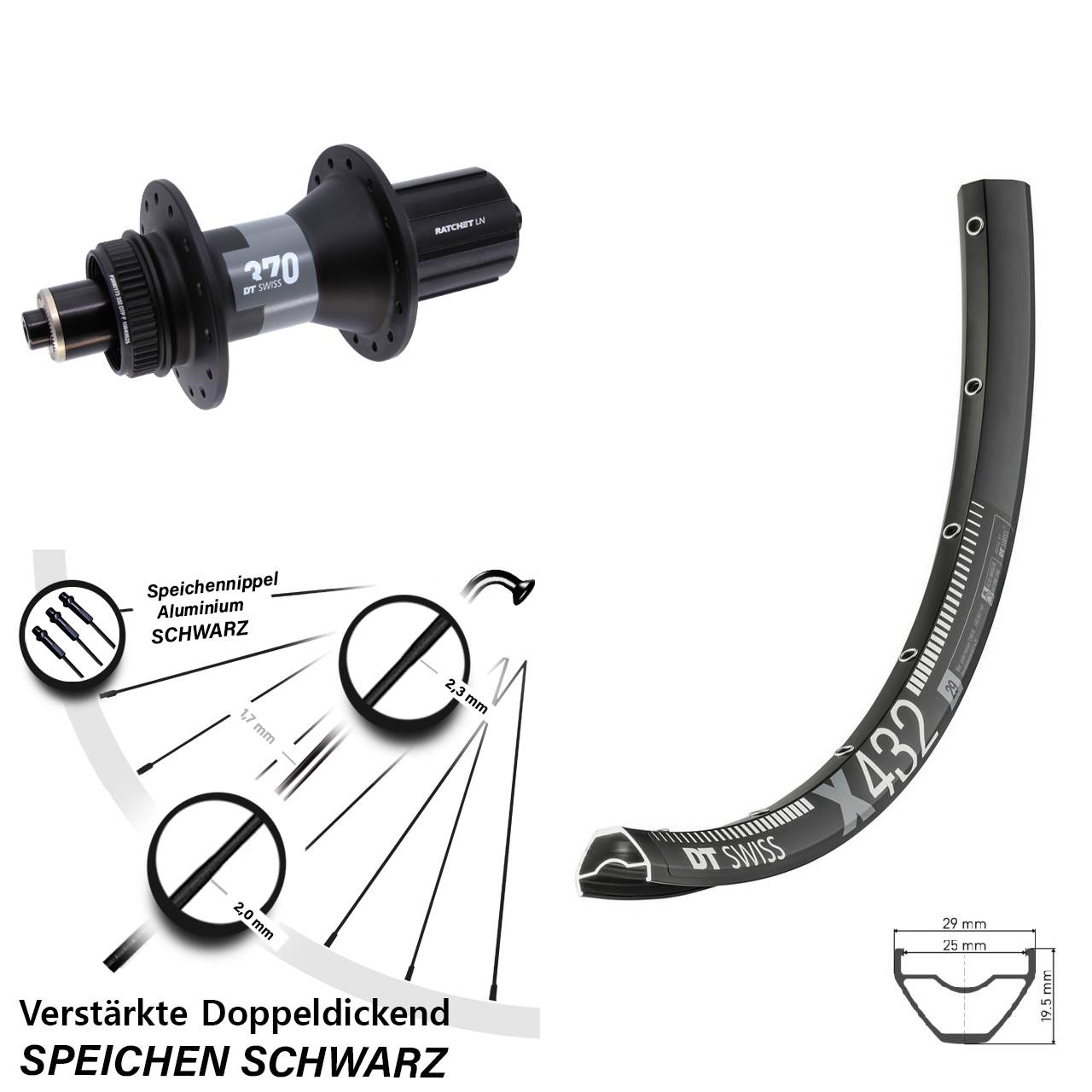 29 Zoll DT Swiss X432-370 Centerlock Hinterrad QR 8-12 fach HG