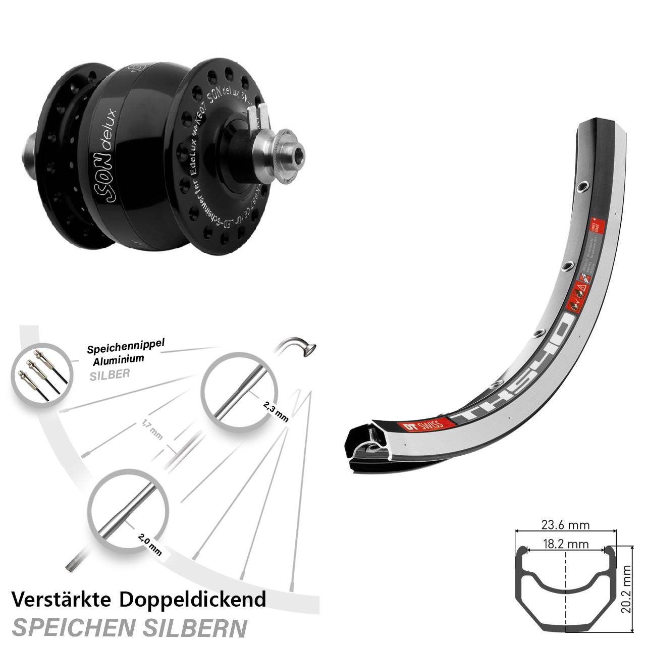 Nabendynamolaufrad für Schnellspanner 28 Zoll DT Swiss TK 540 SONdelux