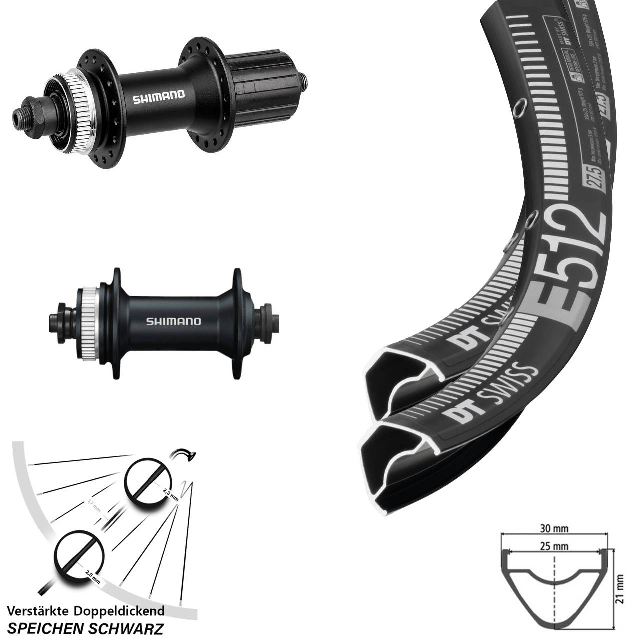 Laufradsatz Centerlock 29 Zoll DT Swiss E512 Shimano HB-M4050 Alivio 8-11 fach QR