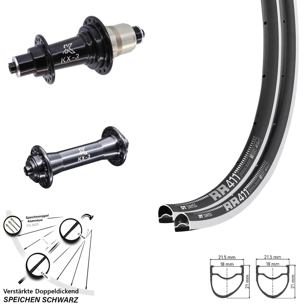 28 Zoll DT Swiss RR 411 OS KX-R Laufradsatz QR XDR 11-12 fach