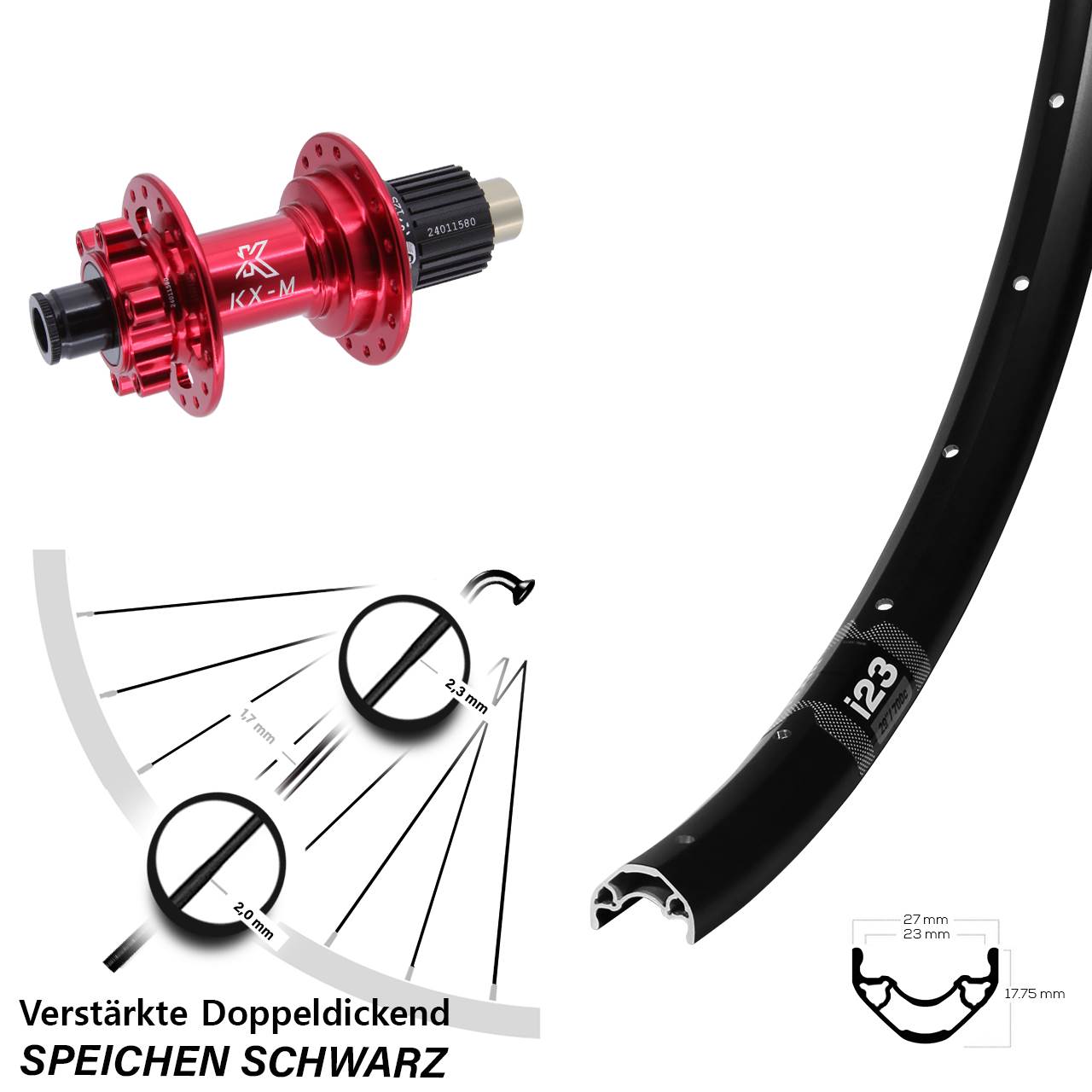 WTB i23 ST KX-M rot 28 Zoll Hinterrad 6-Loch 12x142 Shimano Micro Spline
