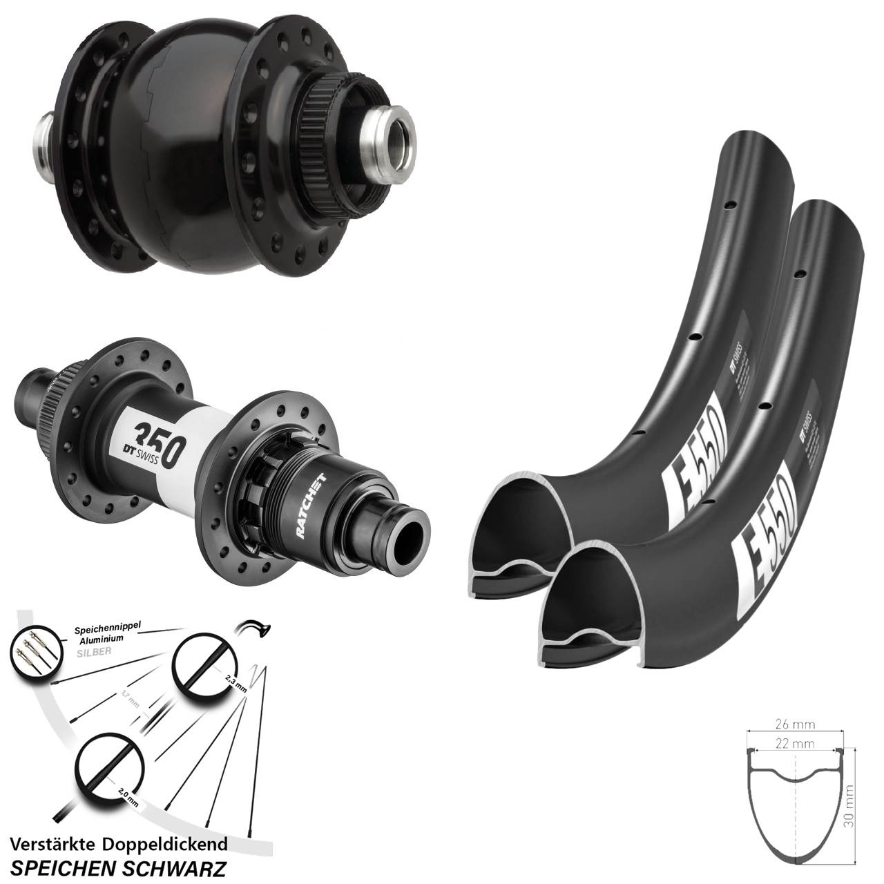 Disc Laufradsatz 12x100/142 28 Zoll DT Swiss E550 DT Swiss 350 Ratchet 36 SRAM XDR