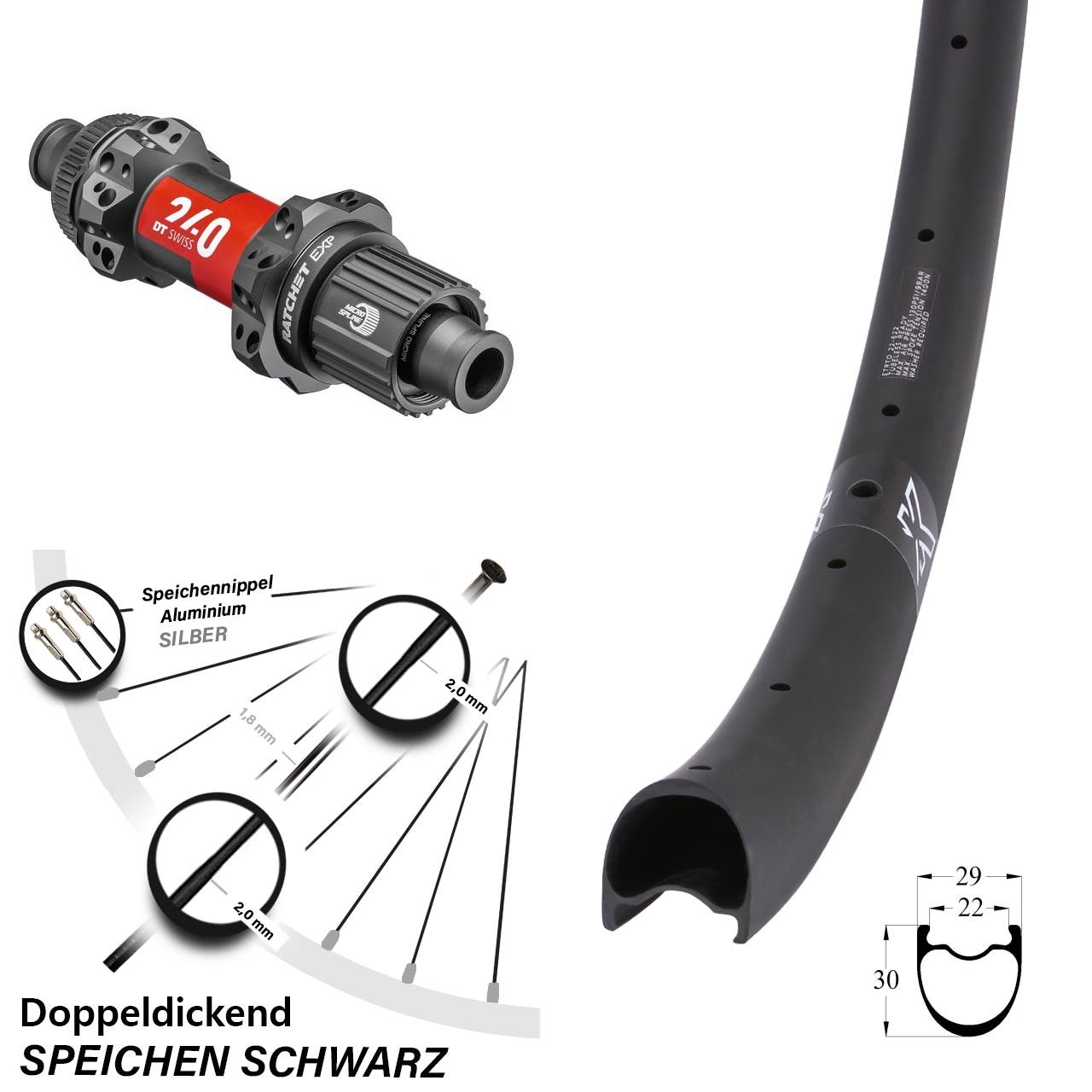 Hinterrad 28 Zoll KX-RC Gravel Carbon DT Swiss 240 EXP Straightpull Micro Spline 12x148