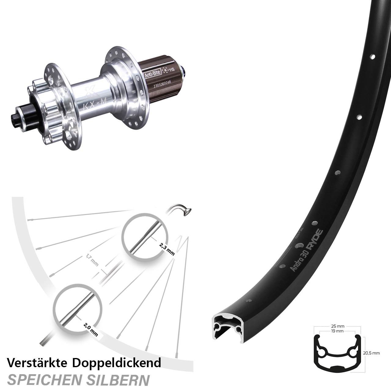 Disc Hinterrad QR 28 Zoll Ryde Andra 30 KX-M 8-12 fach HG