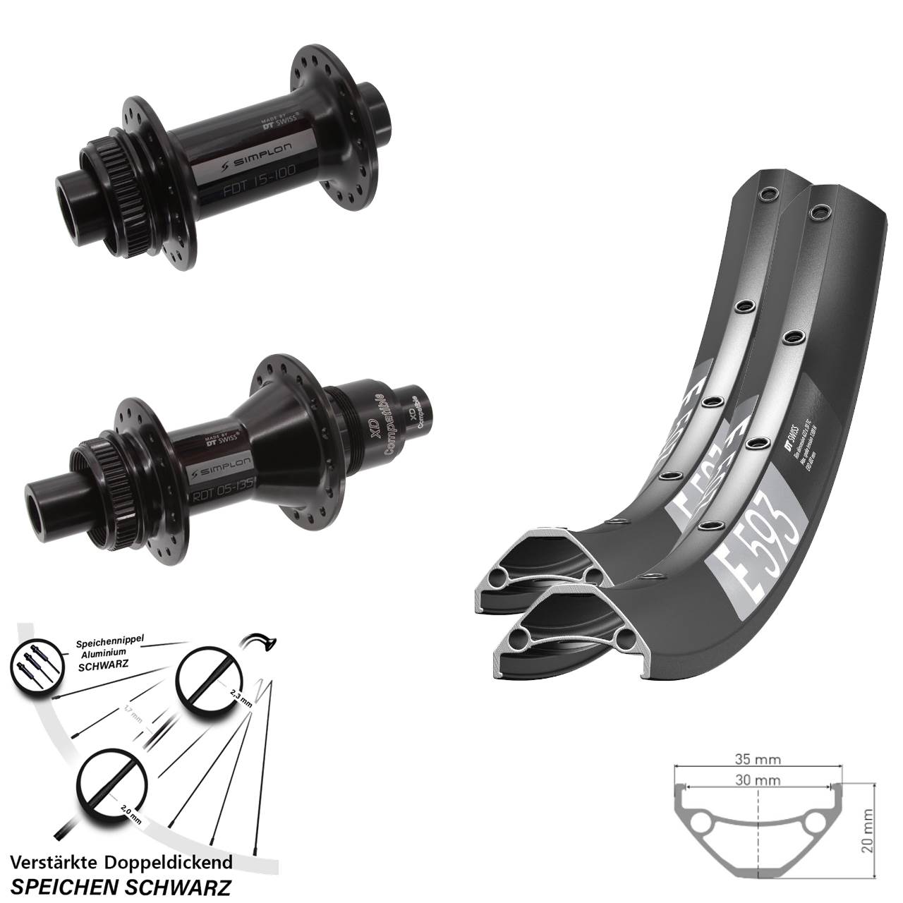 Centerlock Laufradsatz 29 Zoll DT Swiss E593 DT Swiss 370 XD 15x100 12x142