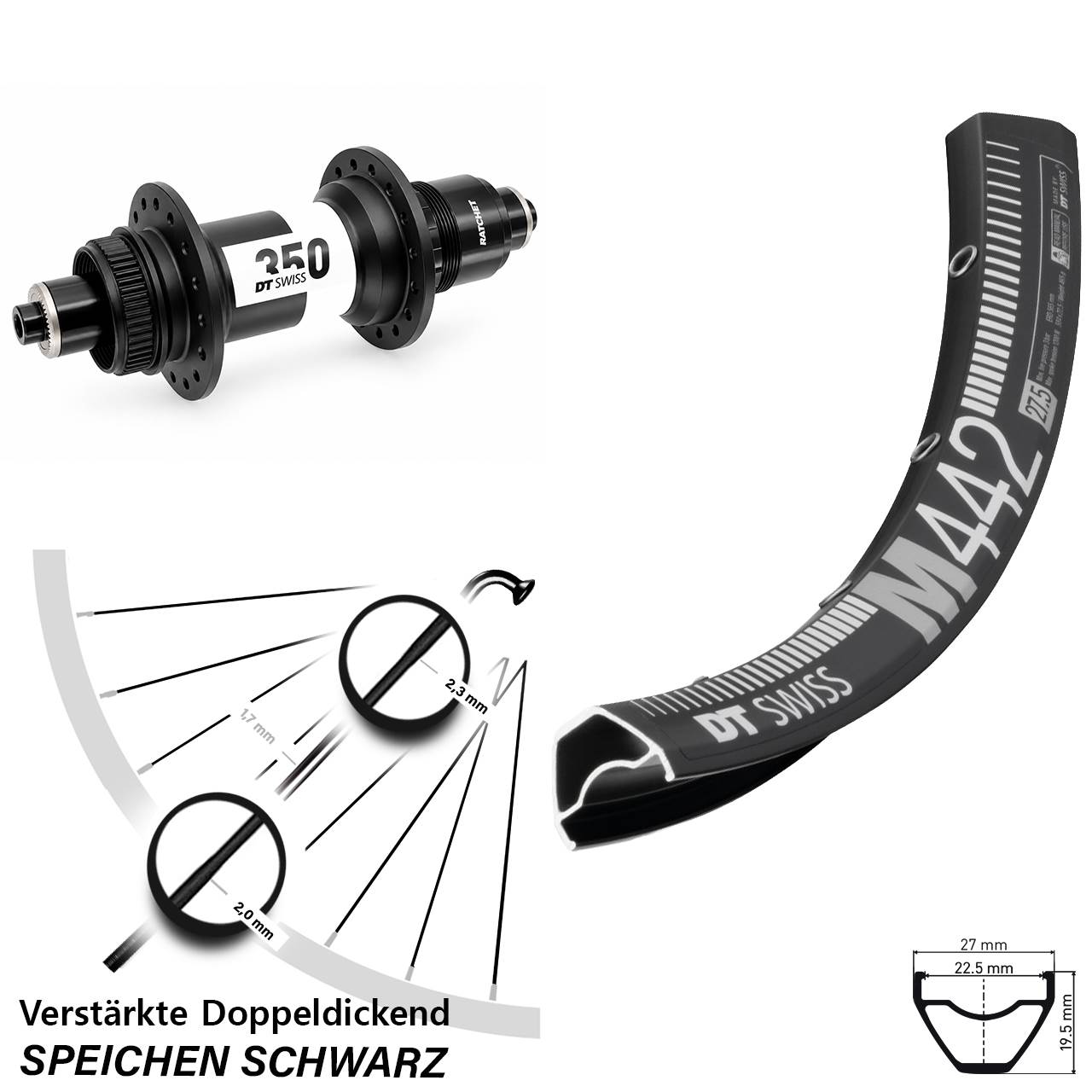 28 Zoll DT Swiss M 442-350 Disc Laufrad QR XD 11-12 fach