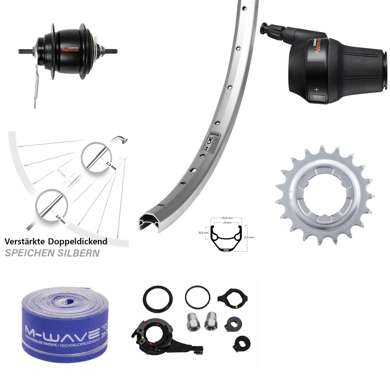 28 Zoll Hinterrad Ryde Zac 421 Shimano Nexus 8 Gang Rücktritt