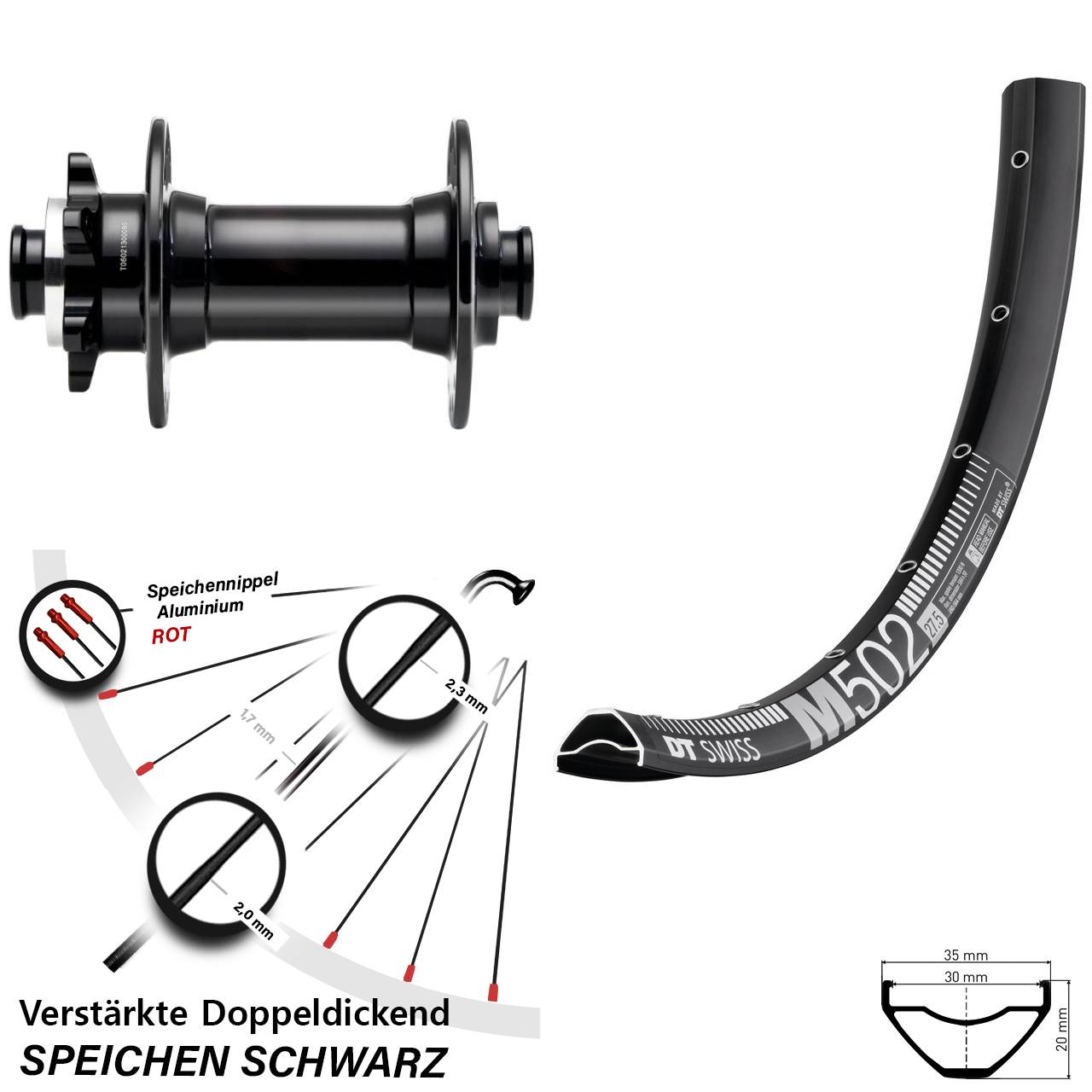 DT Swiss M 502 Novatec D341 27,5 Zoll Vorderrad 6-Loch 15x110 Boost