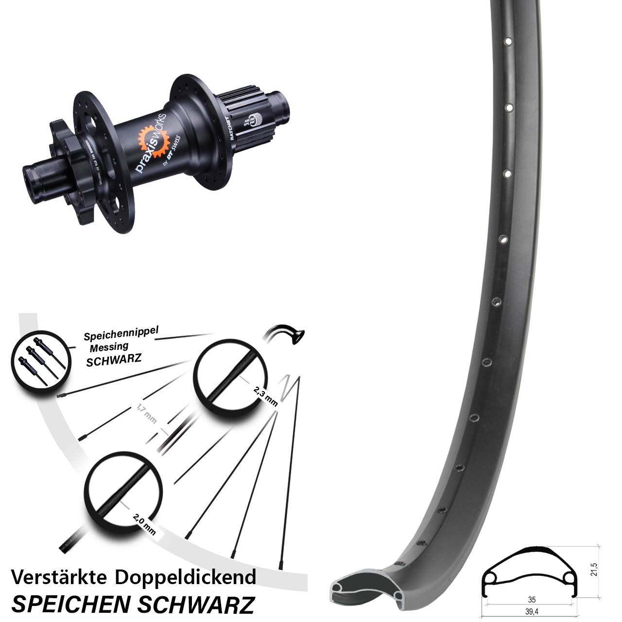 6-Loch Hinterrad 29 Zoll Ambrosio E35 DT Swiss 350 Shimano Micro Spline 12x142