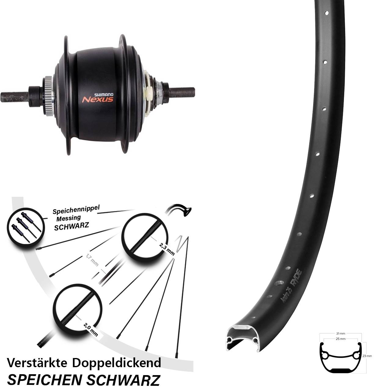28 Zoll Hinterrad Ryde Andra 25 8-Gang Centerlock