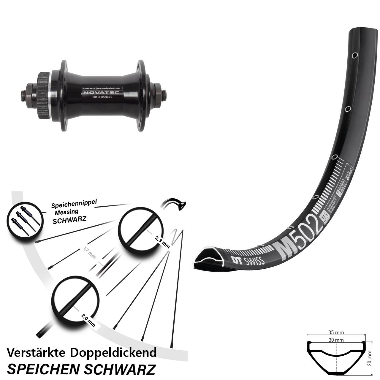 27,5 Zoll DT Swiss M502 Novatec D471 Disc Vorderrad QR