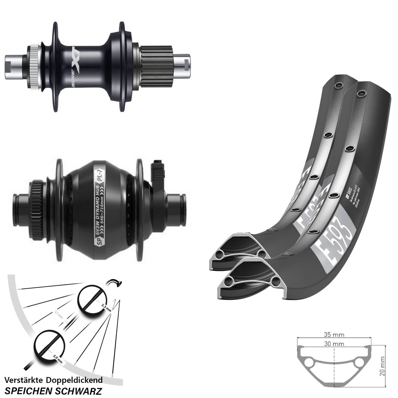 DT Swiss E593 Shimano FH-M8110 Shutter PL-7 650B Disc Laufrad-Satz 12x100/142 Micro Spline