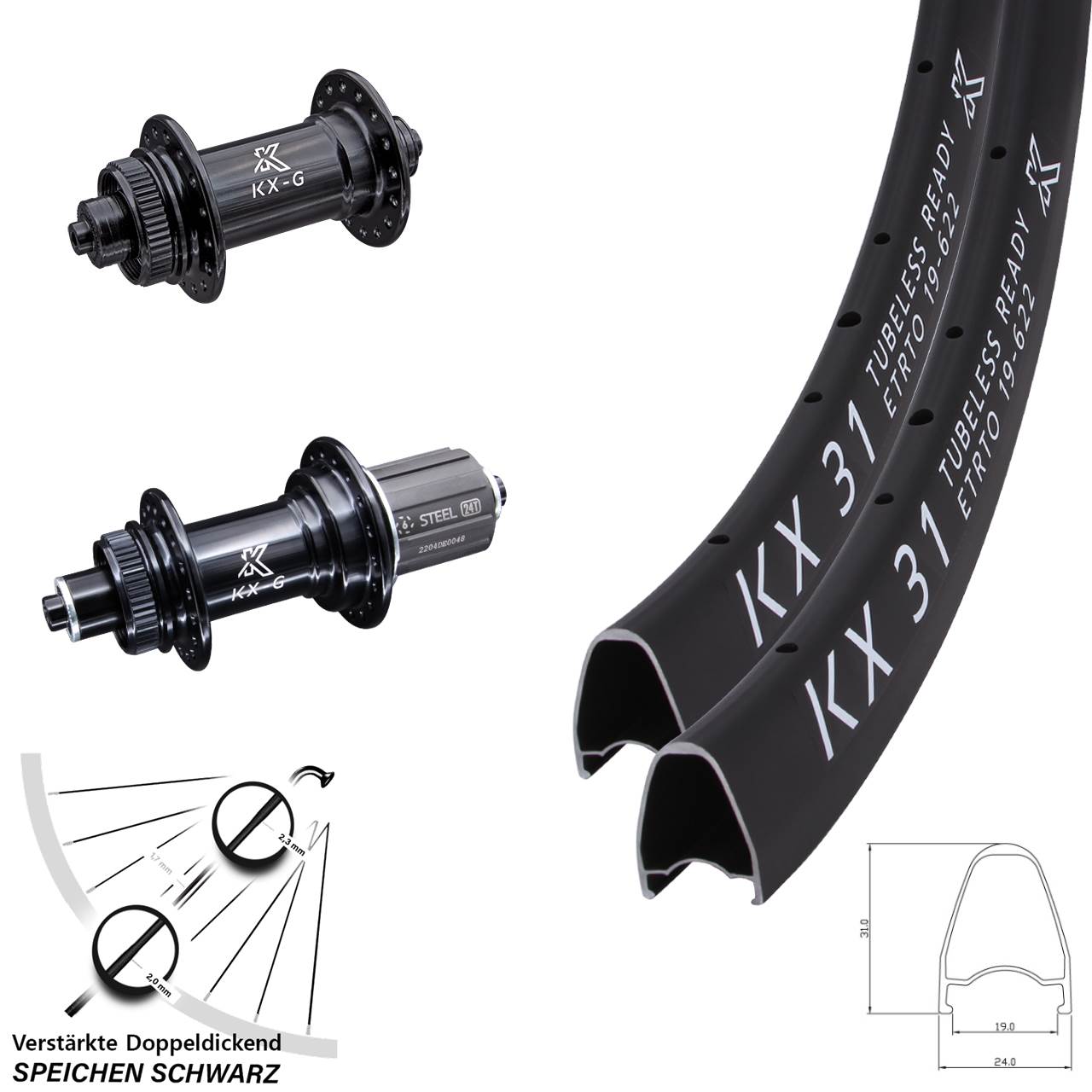 28 Zoll KX-GS31 Heavy Duty Laufradsatz Centerlock QR 8-12 fach HG