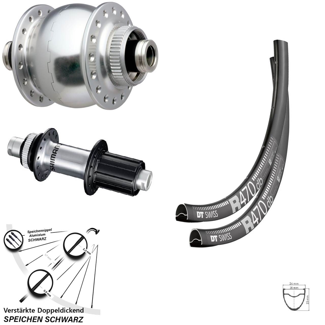 DT Swiss R 470 SONdelux Shimano FH-RS770 28 Zoll Disc Laufrad-Satz 12x100/142 8-12 fach HG
