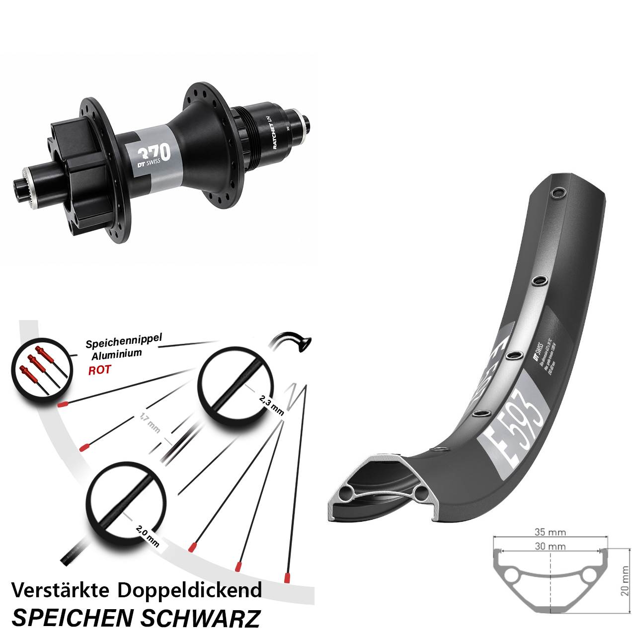 DT Swiss E593-370 29 Zoll Disc Laufrad QR Boost XD 11-12 fach